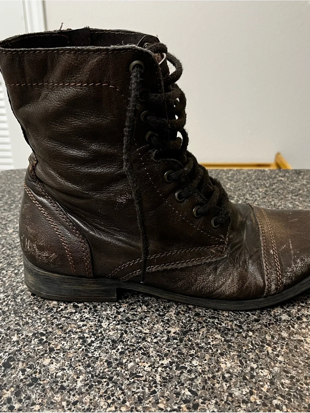 Steve Madden Brown Leather Lace-Up Cap-Toe Boots